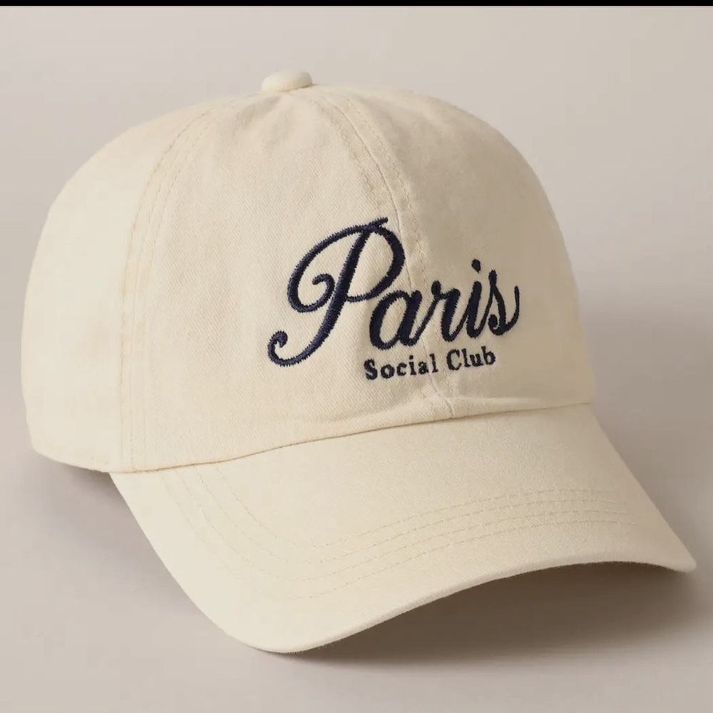 BACK IN STOCK- Paris Social Club Baseball Hat in Cream - Picture 2 of 3
